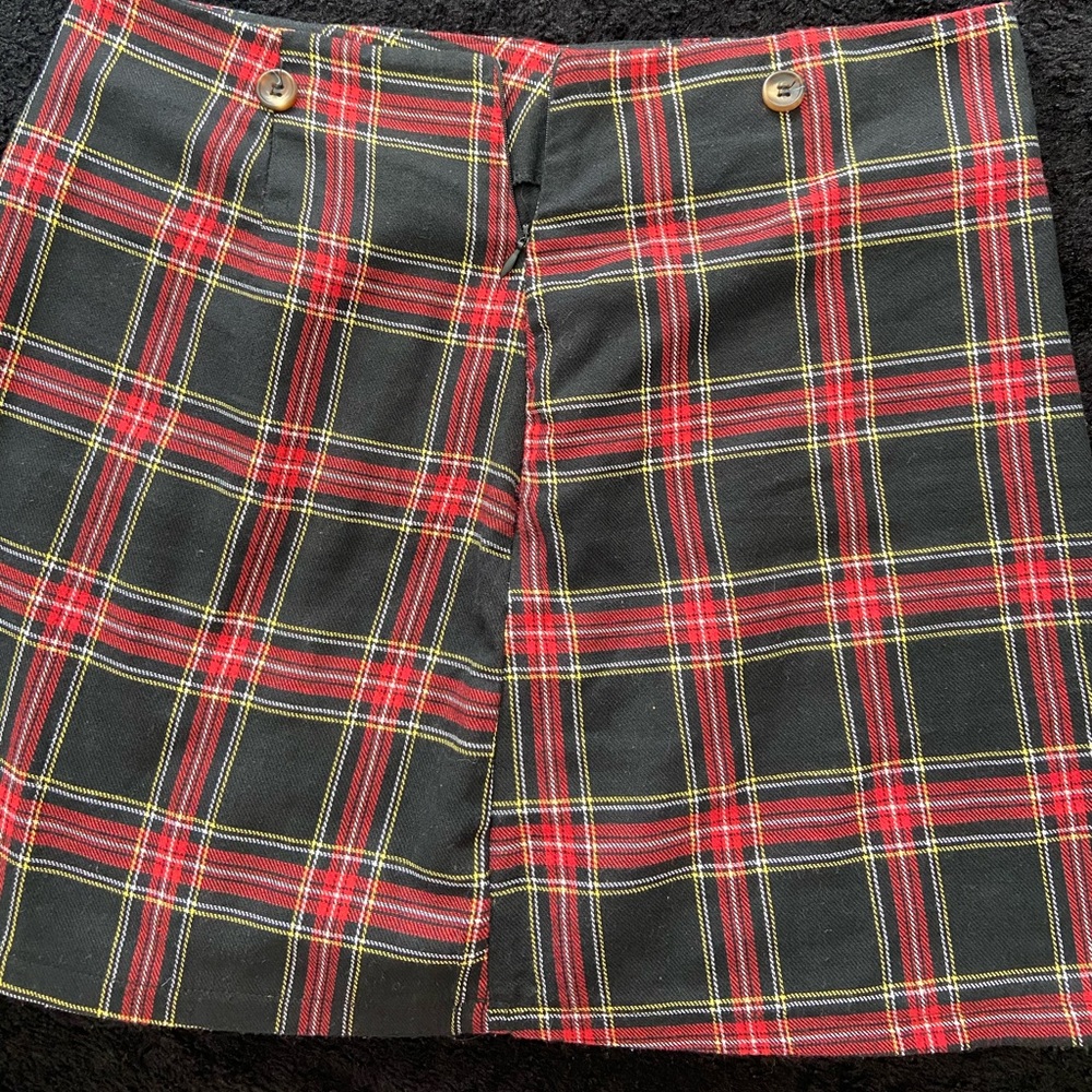 School girl inspired plaid skirt, with suspenders!